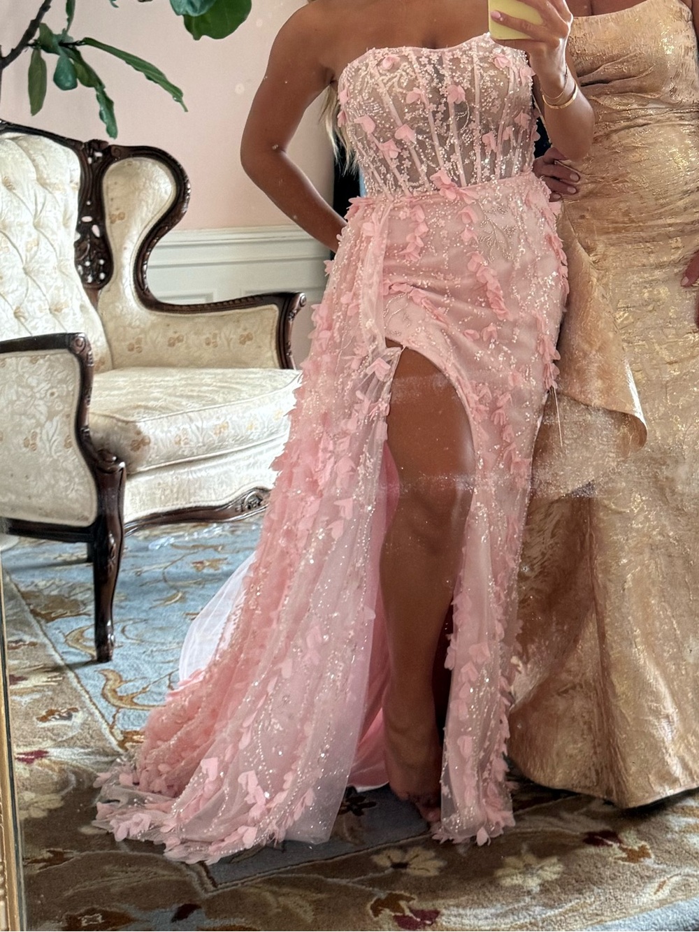 Sherri Hill Pink Embellished Strapless Gown - Picture 3 of 3